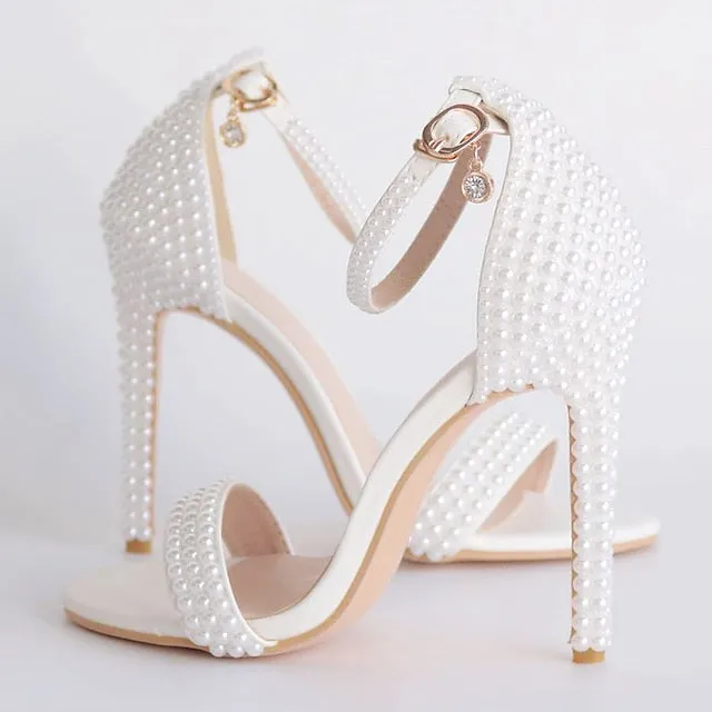 High Elegant Heel Women's Shoes Pearl-Embellished Wedding Printed High Heels