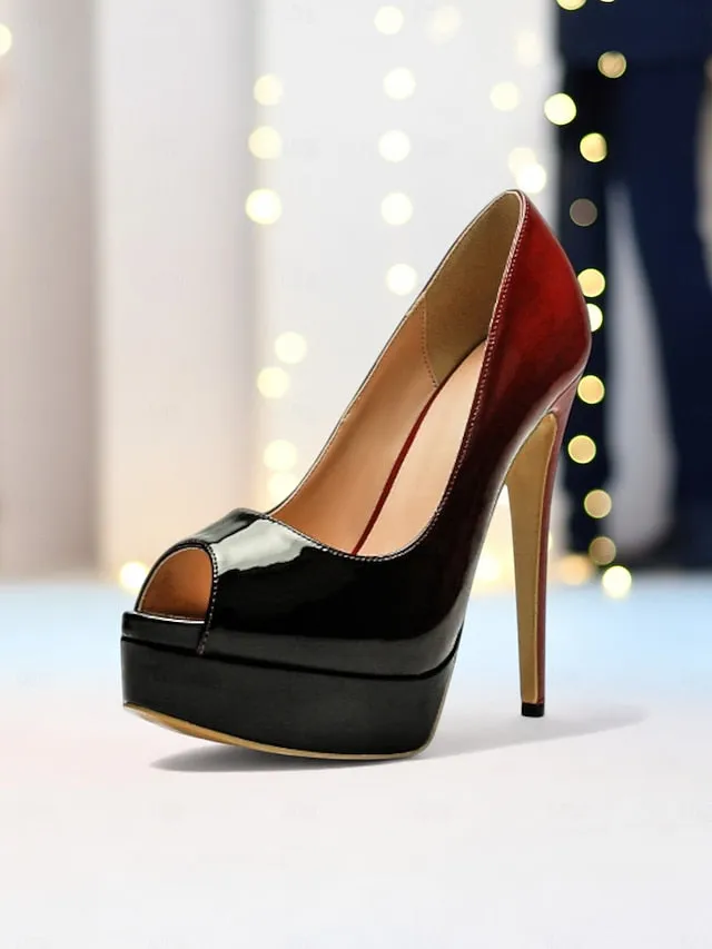 High Patent Black Women's Heels Toe Leather Platform Peep High Heel With Removable Heel