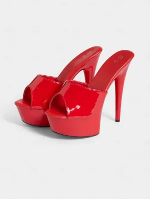 High with Patent Red Platform Heels Leather Women's High Heels Bj