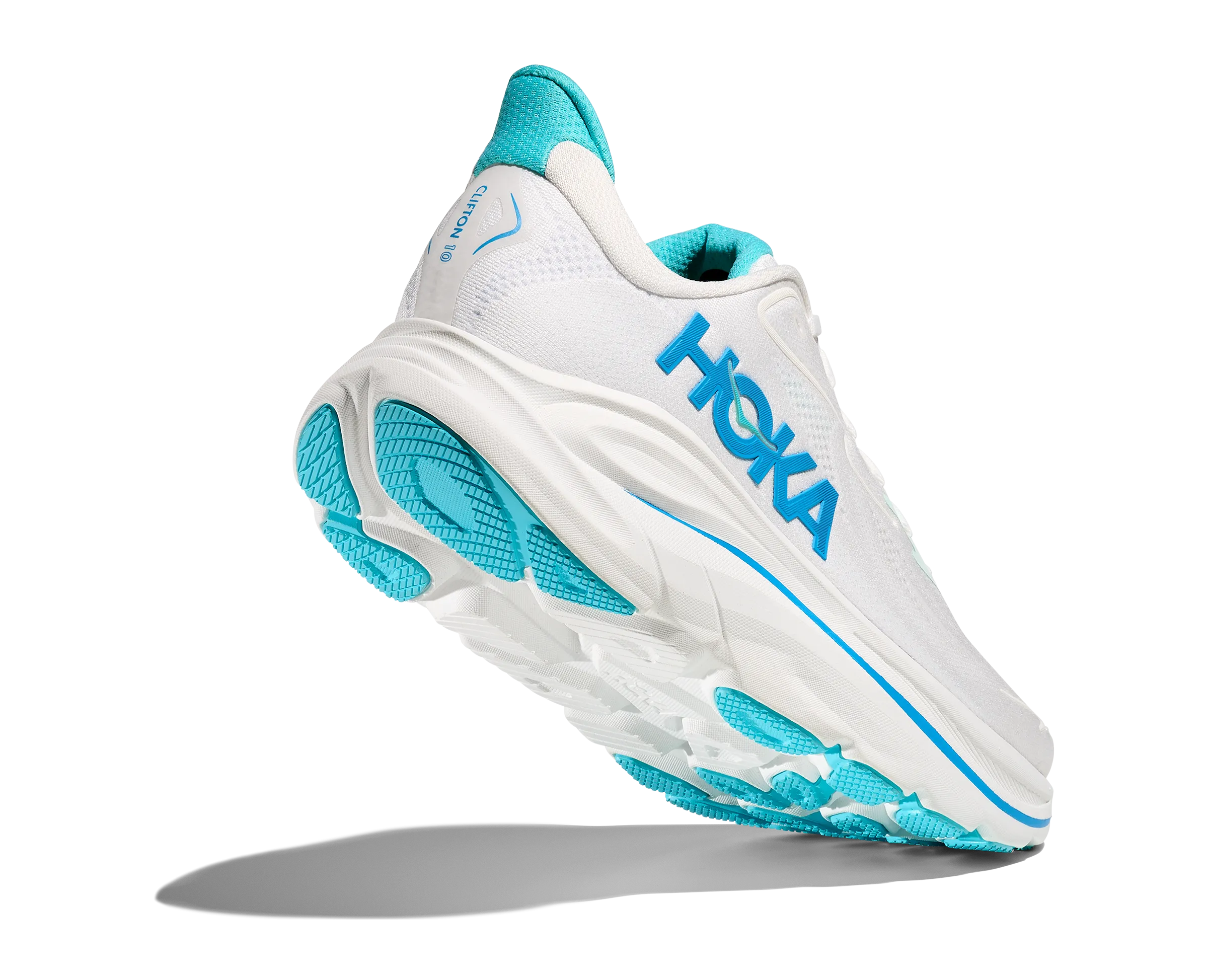 HOKA Men's Clifton 10 - WHITE / SKYWARD BLUE (Wide) High Top Running Shoes