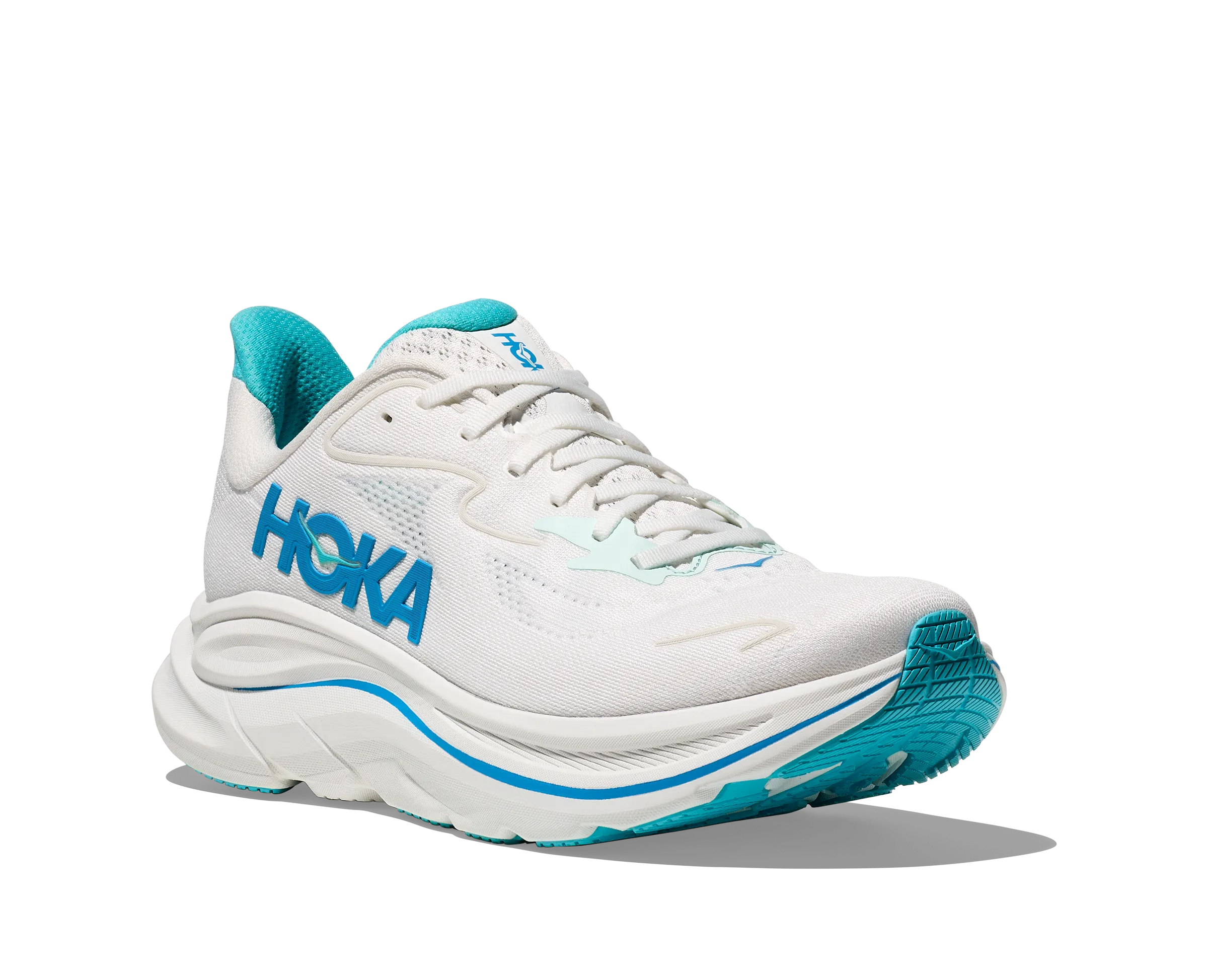 Running Tennis Shoes HOKA Men's Clifton 10 - WHITE / SKYWARD BLUE (Wide)