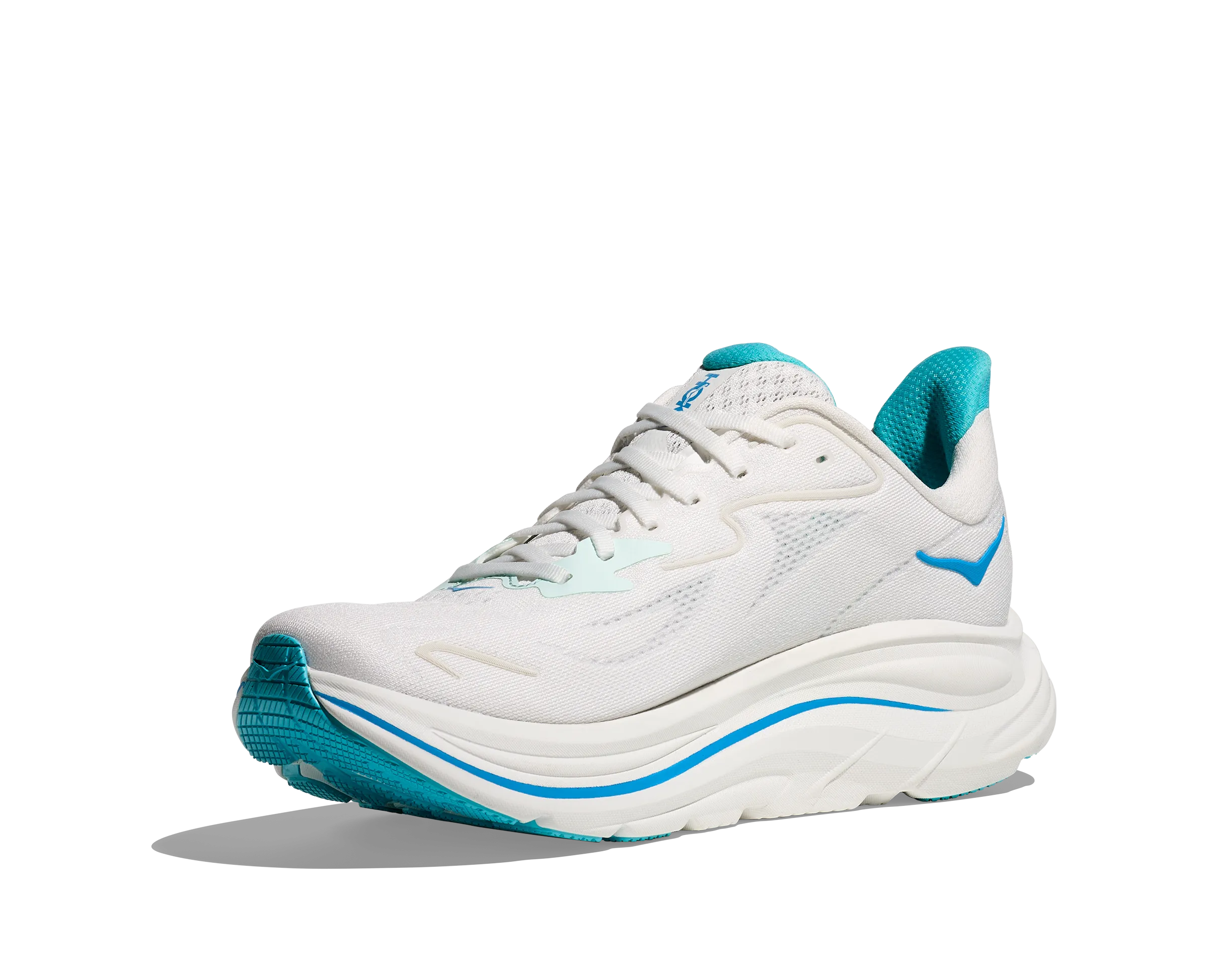 No Shoelace Running Shoes HOKA Men's Clifton 10 - WHITE / SKYWARD BLUE (Wide)