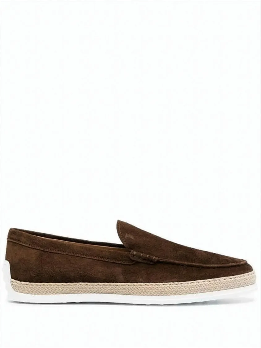 Moccasin-Style Brown Suede Loafers With Textured Grip Italy Loafers
