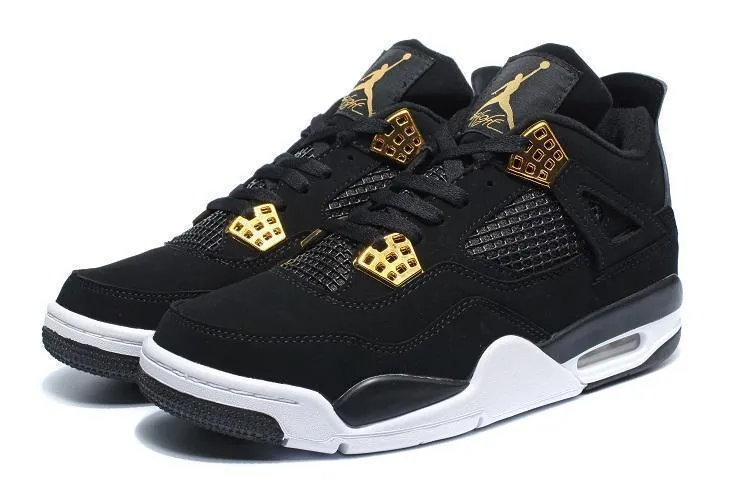 Basketball Shoes Point Guard Nike Air Jordan 4 Retro Black White Gold Basketball Men