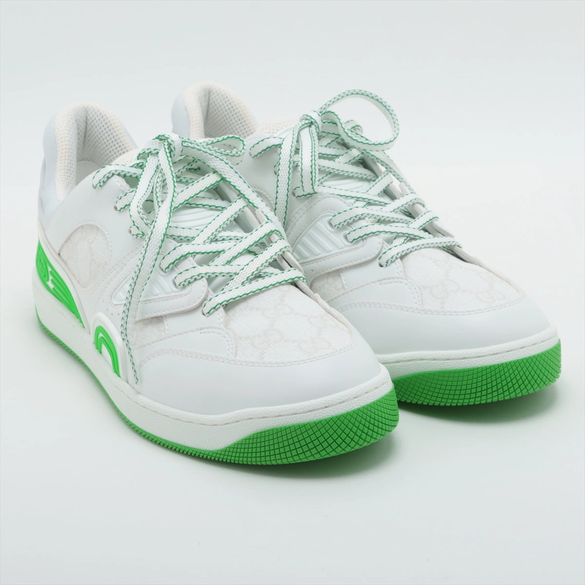 Gucci Basket PVC Leather Trainers 7.5 Men White? Green GG Supreme Rement Rope Box  Bag Spark Basketball Shoes