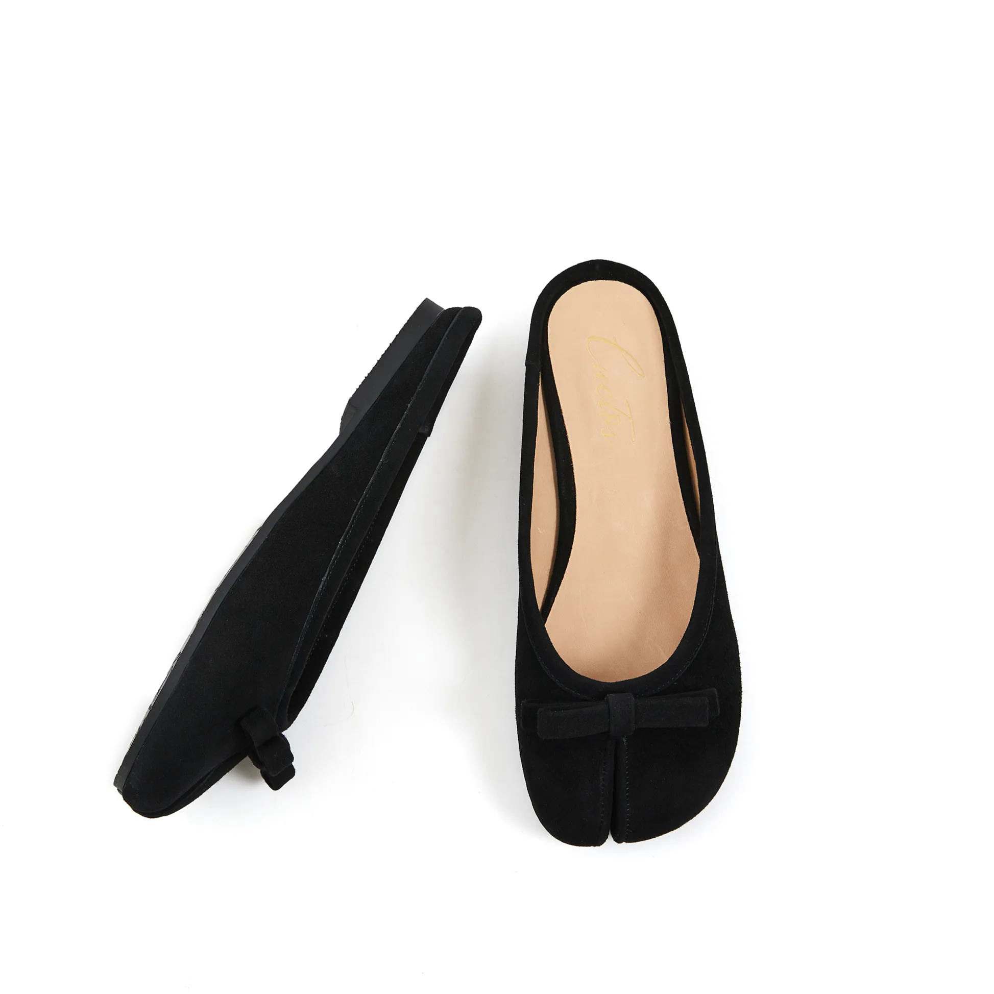 Tabitha Flat Tabi Mule in Kid Suede- Black Mtb Shoes For Pedals