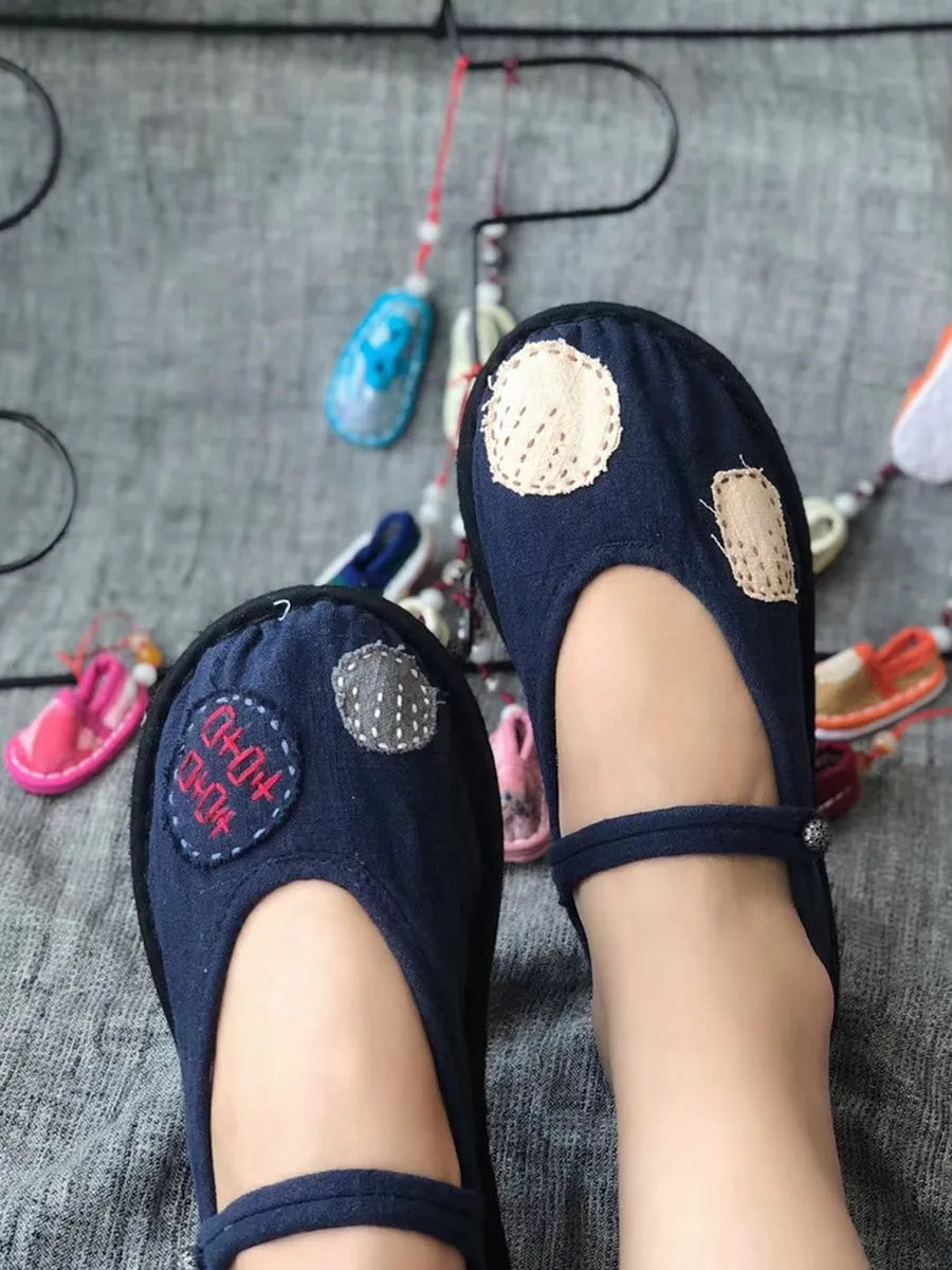 Ugly Flat Shoes Women Summer Vintage Patch Embroidery Cotton Flat Shoes LL015