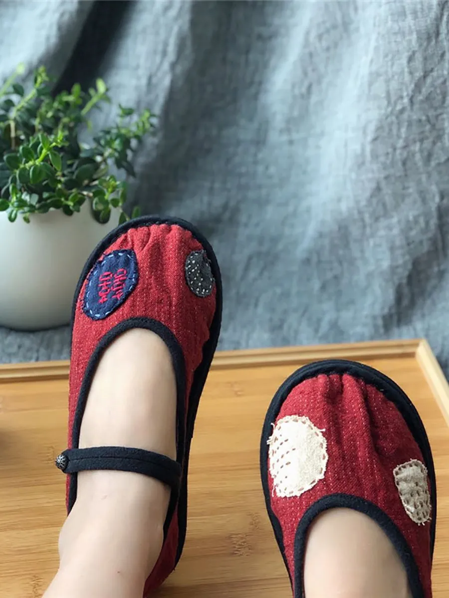 Flat Elastic Shoe Laces Women Summer Vintage Patch Embroidery Cotton Flat Shoes LL015