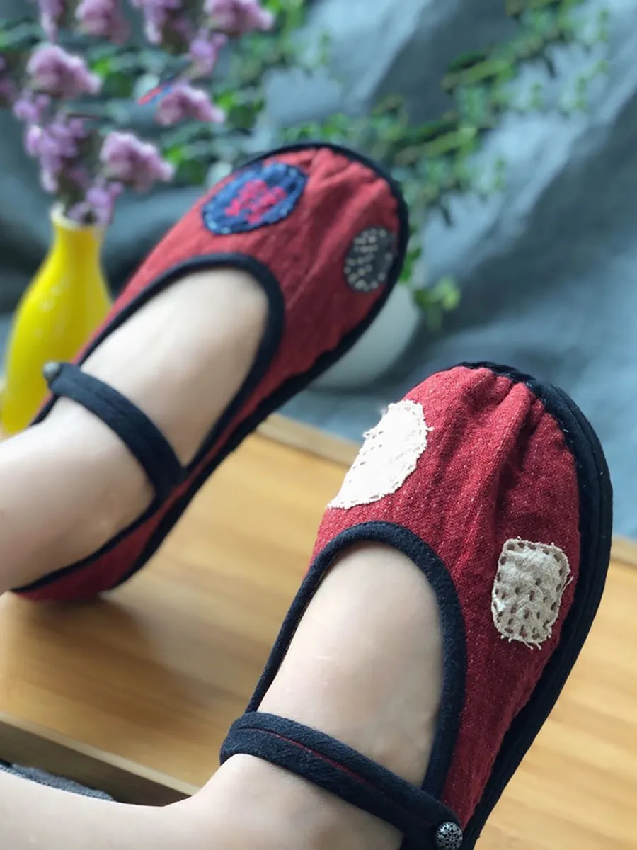 Non Slip Work Shoes For Flat Feet Women Summer Vintage Patch Embroidery Cotton Flat Shoes LL015