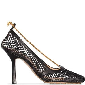 Stretch Mesh Square Sandals 90, Black Nautical High Heels