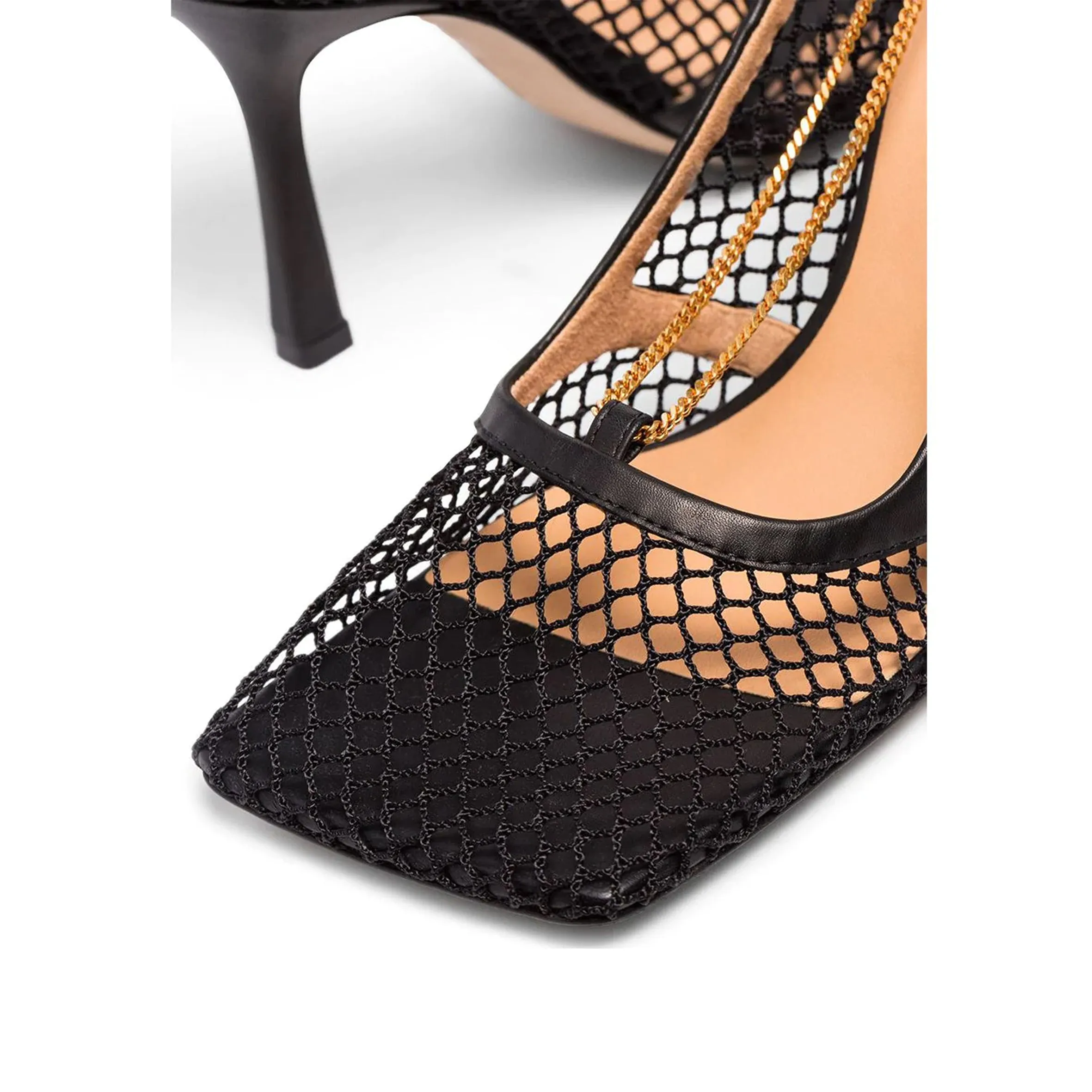 Ankle Wrap High Heel Sandals Stretch Mesh Square Sandals 90, Black