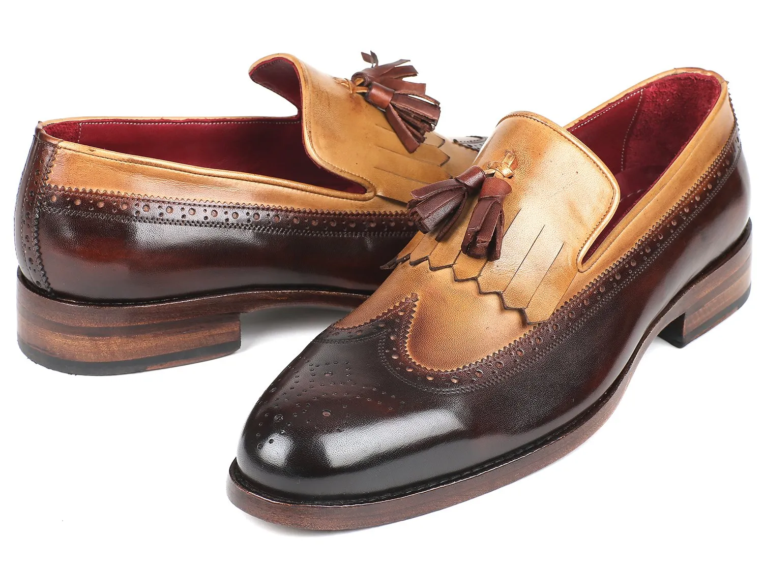 Adrian Bex Smooth Leather Tassel Loafers Paul Parkman Kiltie Tassel Loafer Beige and Brown (ID#KT57BJ)