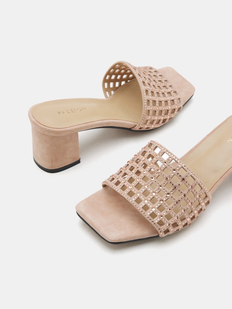 Timberland Sandals Iris Crystal Embellished Perforated Mule Heels