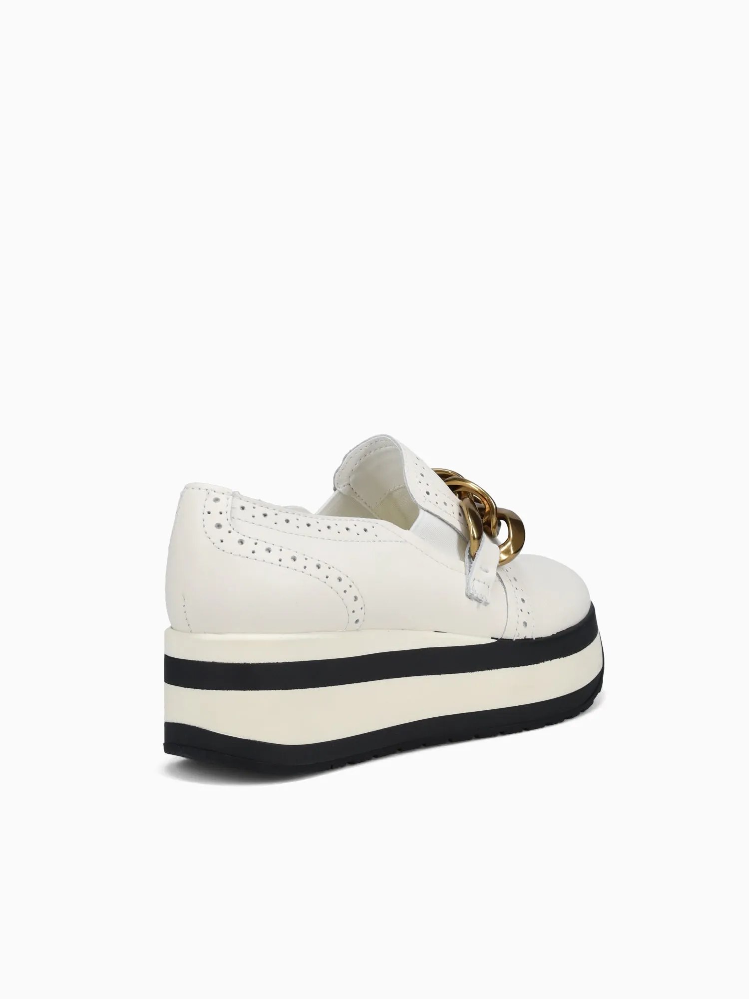 Jhenee White Leather Loafers With Wide Leg Pants