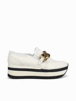 Jhenee White Leather Turnlock Loafers