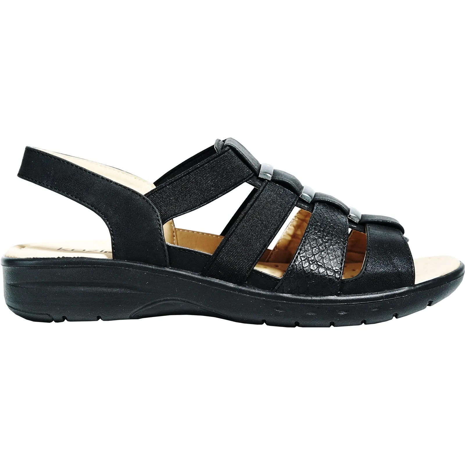 kozi Women Sandal OY5126 Comfort Wedge Sandal Black Sandals Kelsi Dagger