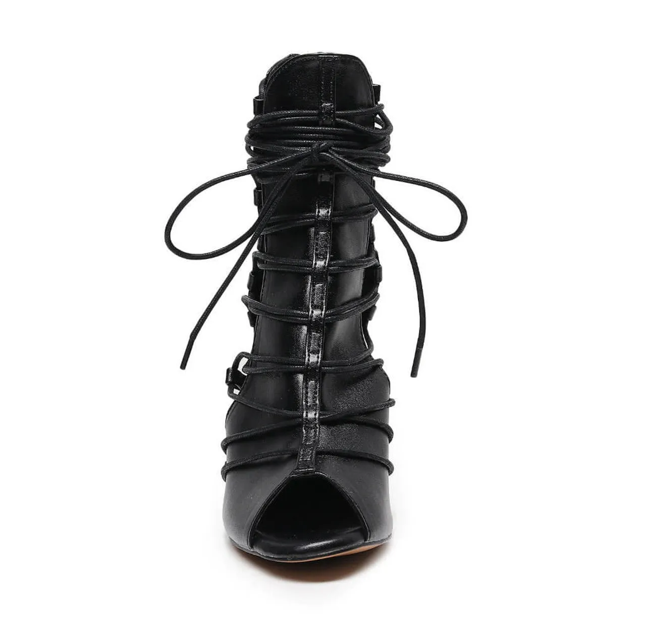 Karma - Black Bootie Side Lace Up Heel Dance Bootie (Street Sole) High Heels Feet Sexy