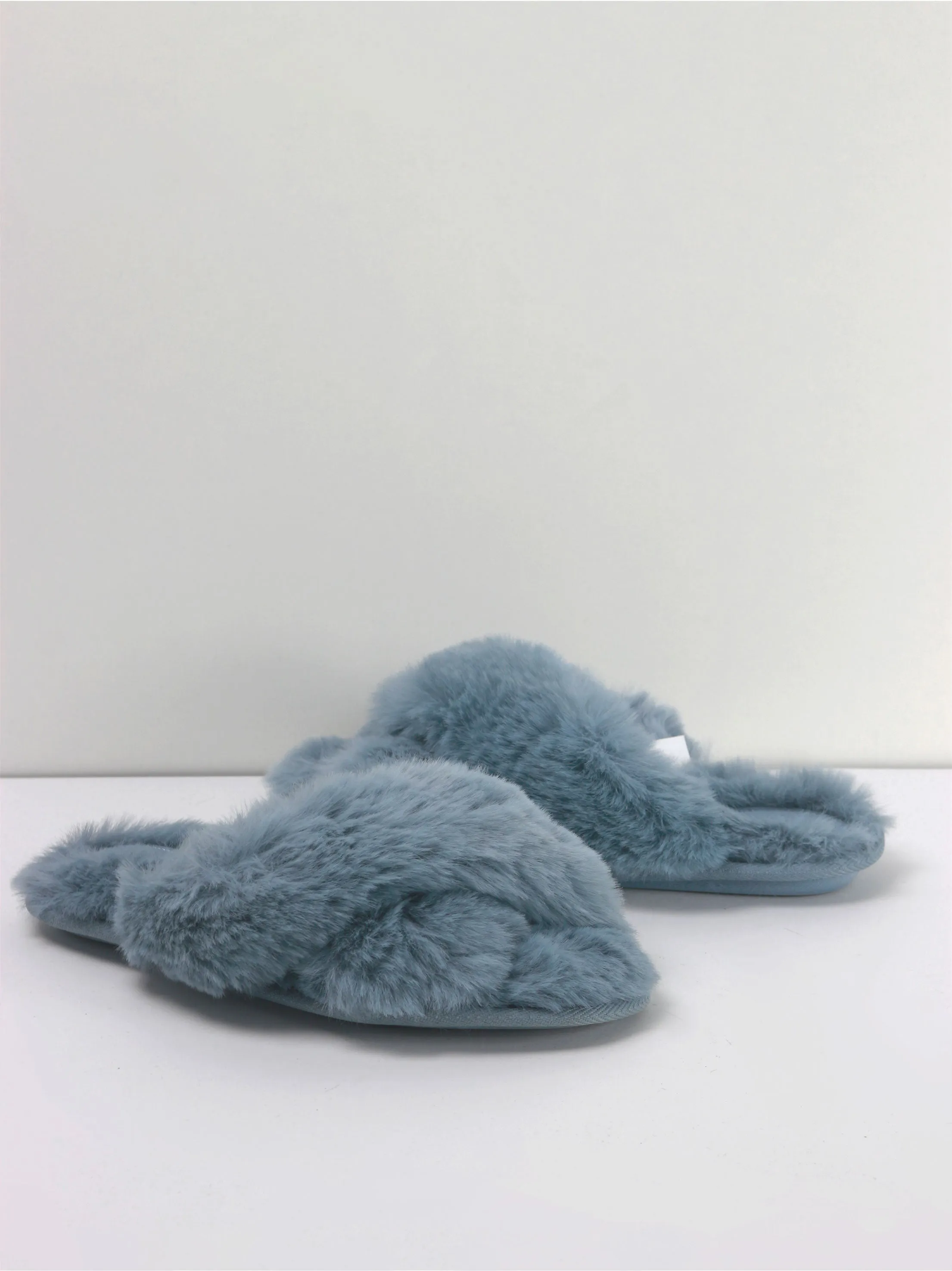 Ballet Slippers With Ribbons Kids Girl Brooklyn Crossband Fur Slippers,Blue