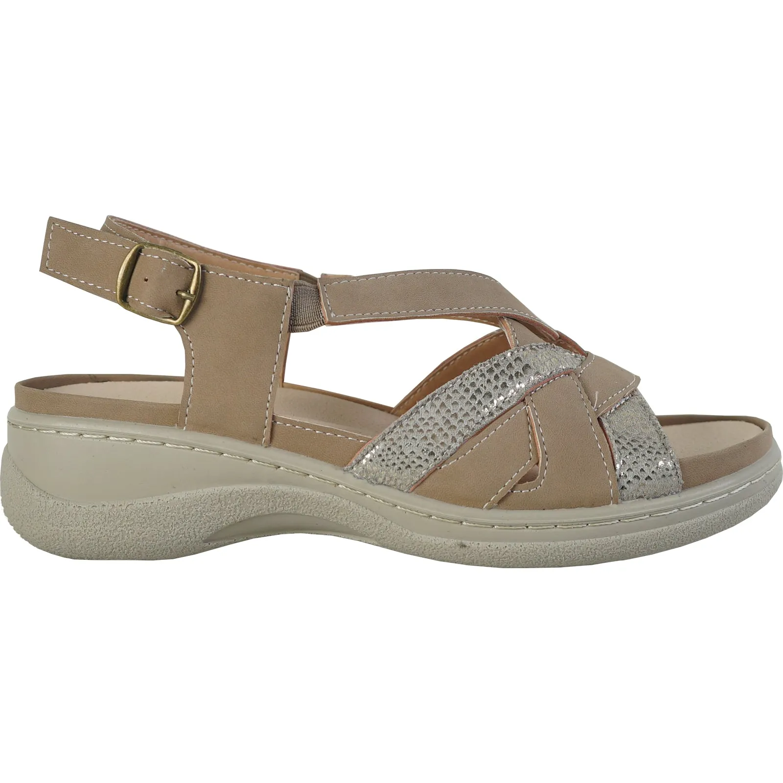 Best Sandals For Walking KOZI Women Comfort Casual Sandal OY3130 Wedge Sandal Taupe  Replaceable Orthopedic Footbed