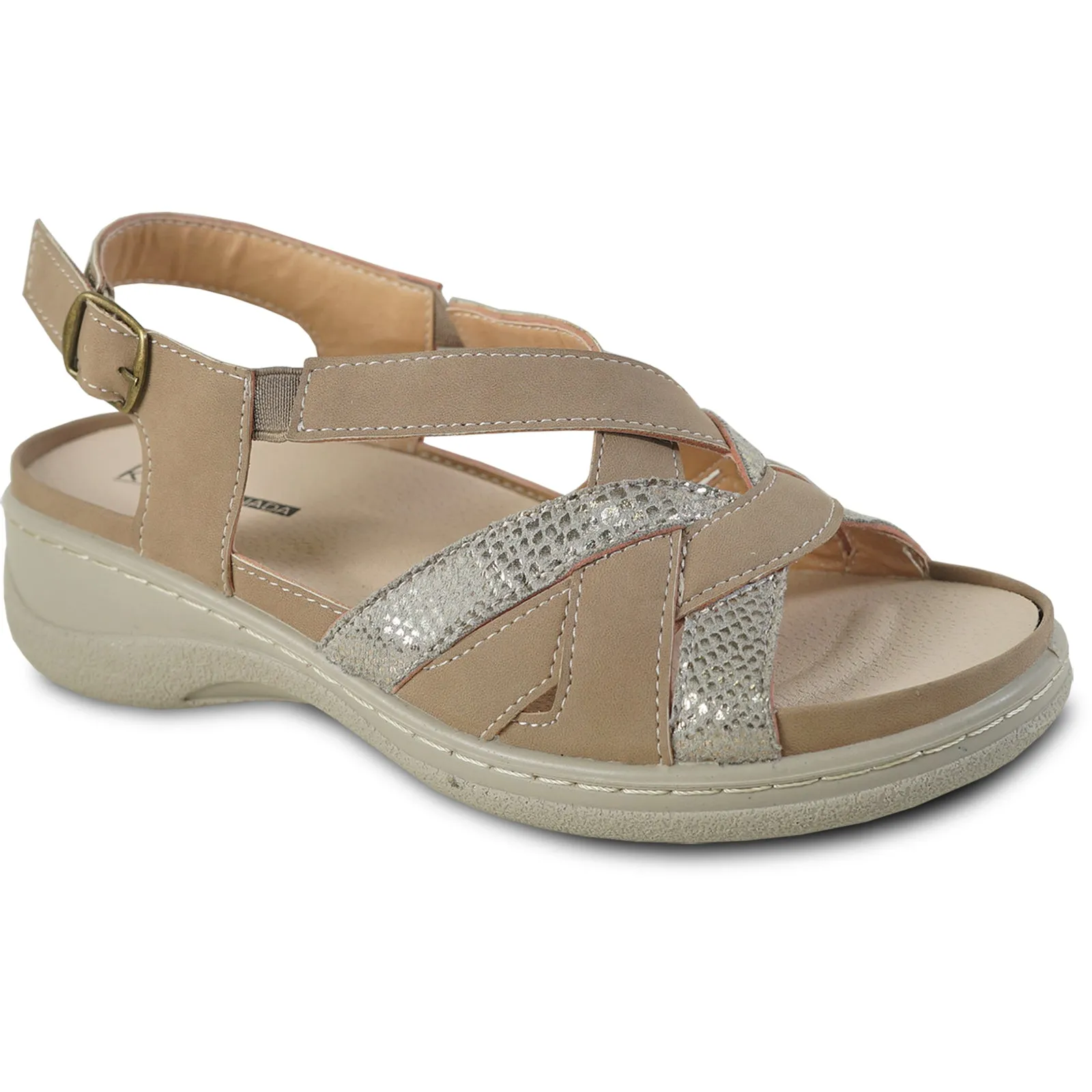 KOZI Women Comfort Casual Sandal OY3130 Wedge Sandal Taupe  Replaceable Orthopedic Footbed Sandals Overwater Bungalow