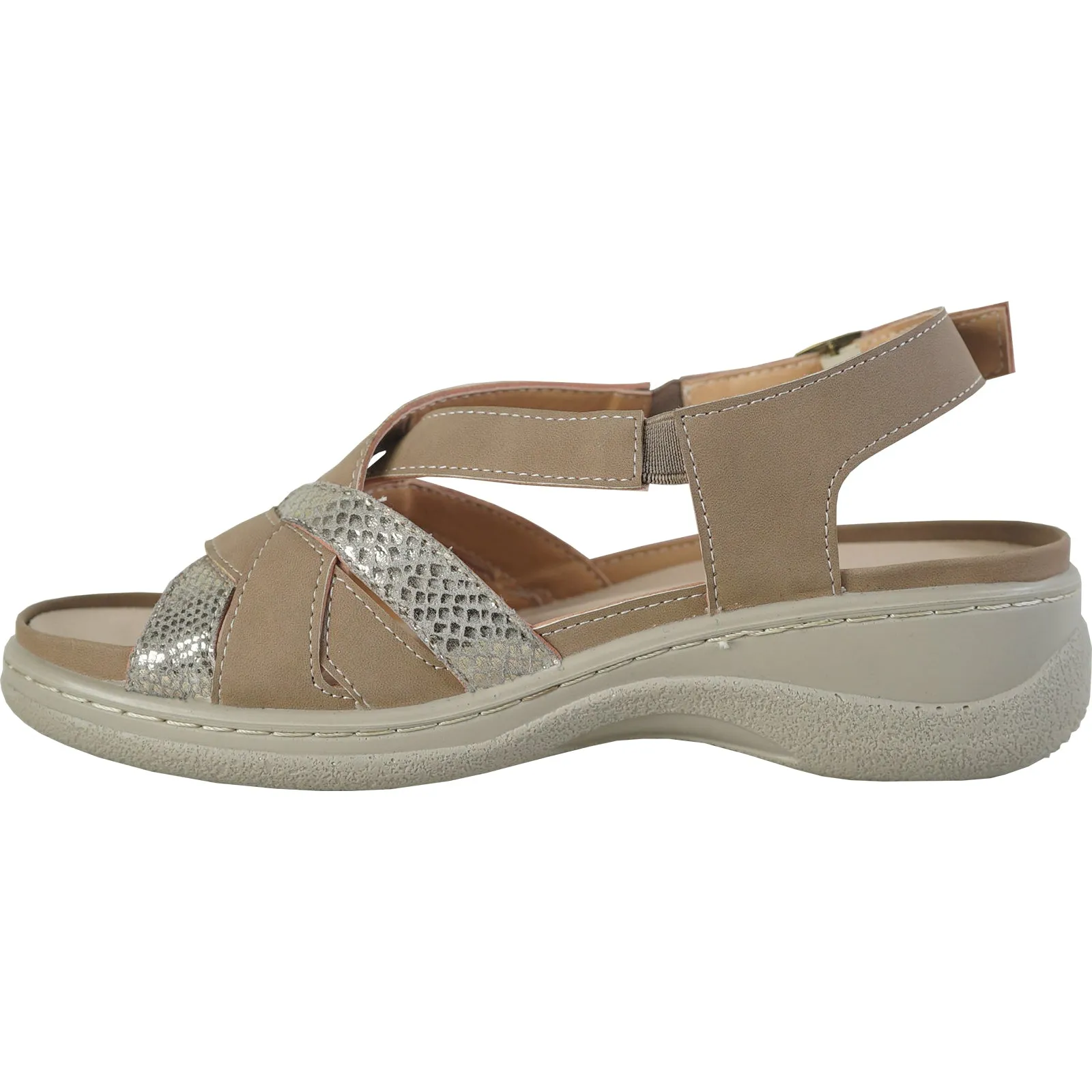 KOZI Women Comfort Casual Sandal OY3130 Wedge Sandal Taupe  Replaceable Orthopedic Footbed Sandals With Dress