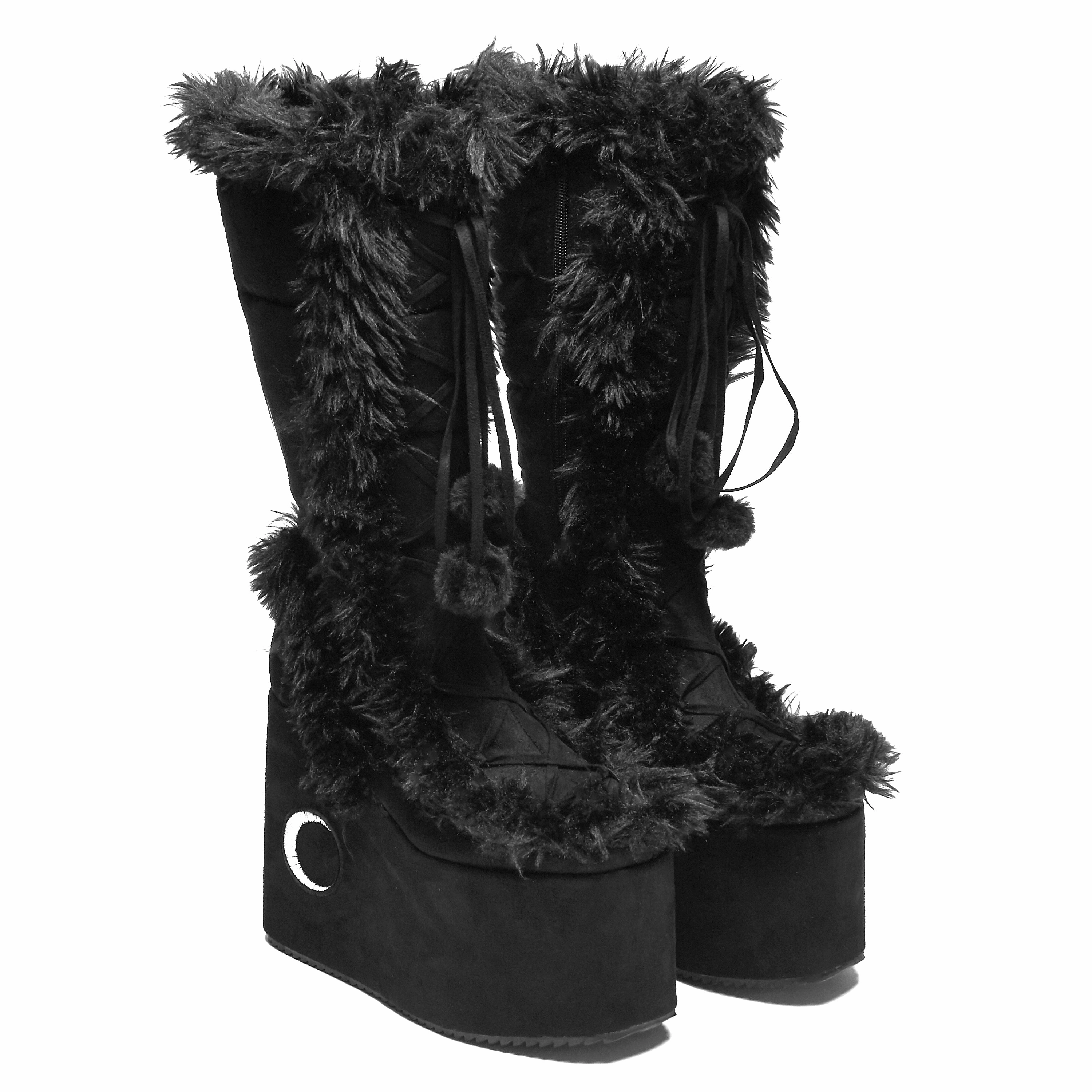Closest Boots La Push Crescent Platform Faux Fur Long Boots - Black