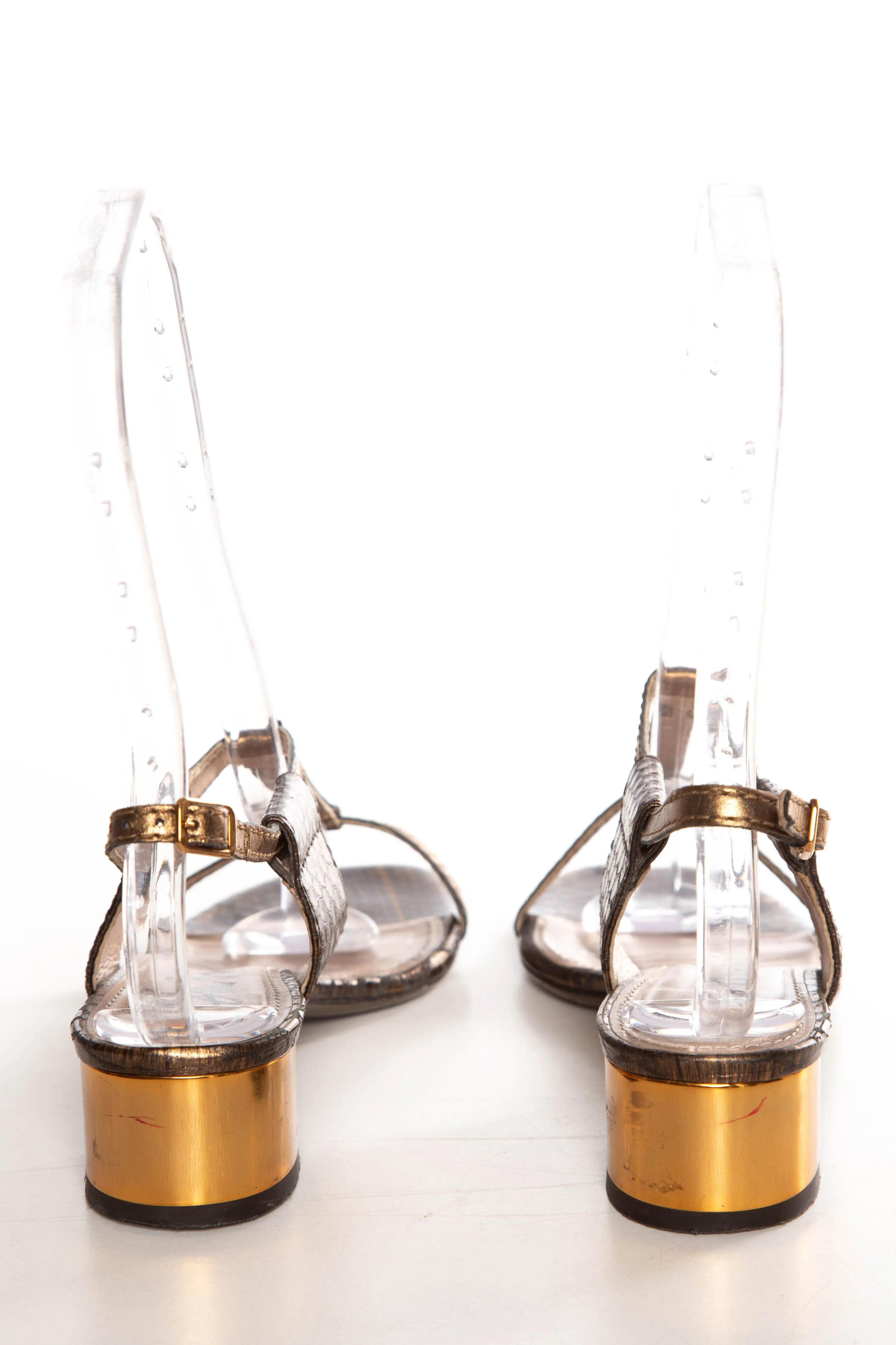 Platform Denim Sandals Lanvin Bronze Python Skin Ankle Strap Sandals SZ 35