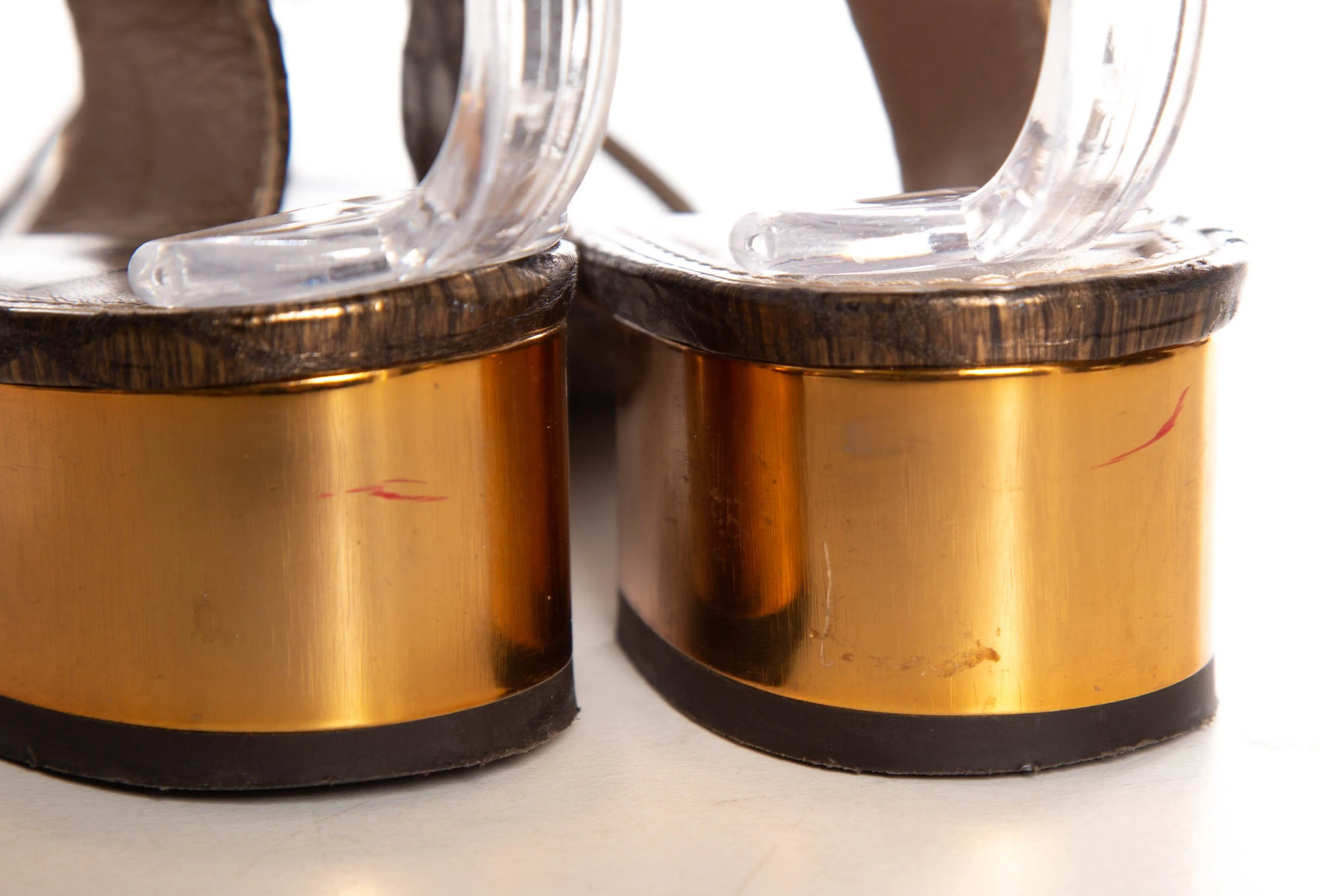 Lanvin Bronze Python Skin Ankle Strap Sandals SZ 35 Good Beach Sandals