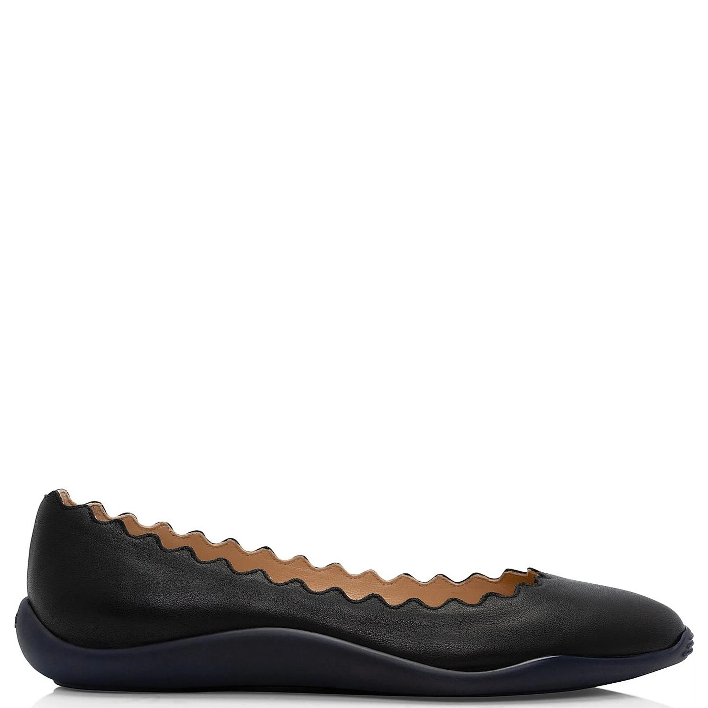 Ladies Leather Flat Shoes Lauren Ballerina Rubber, Black