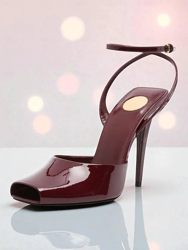 Leather Heels Peep High - Women's Toe Patent Green Dark