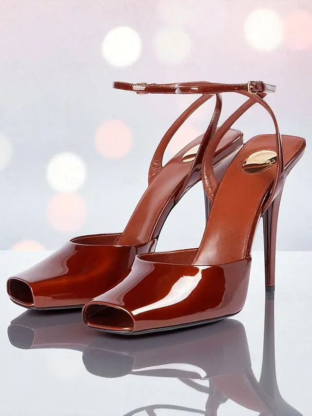 Leather Heels Peep High - Women's Toe Patent Green Dark California High Heels