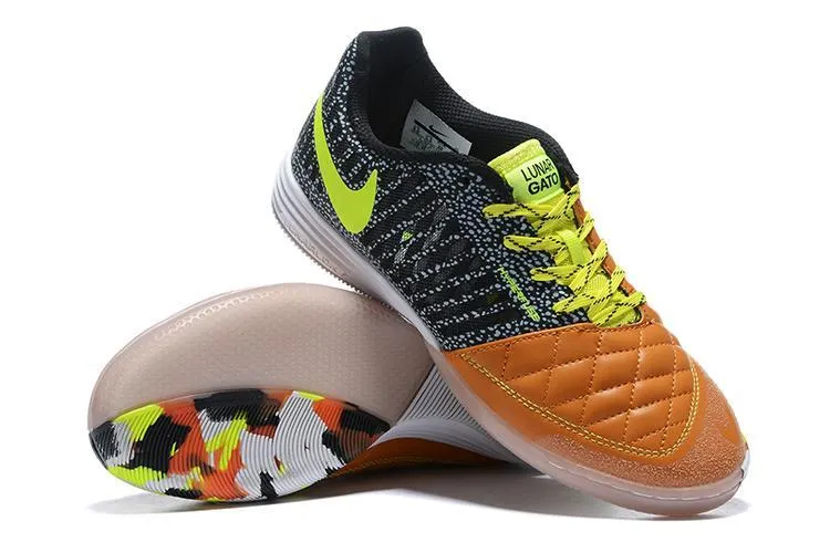 Nike Logo On Shoes Nike Lunar Gato II IC Soccers Cleats Shoes Black Orange