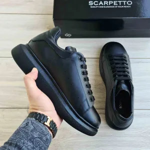 Lift Black Soft Genuine Leather Sneakers | Platform High Sole Zegna Sneakers
