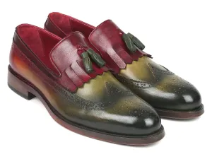 Penny Loafers With Heels Paul Parkman Kiltie Tassel Loafer in Green and Bordeaux