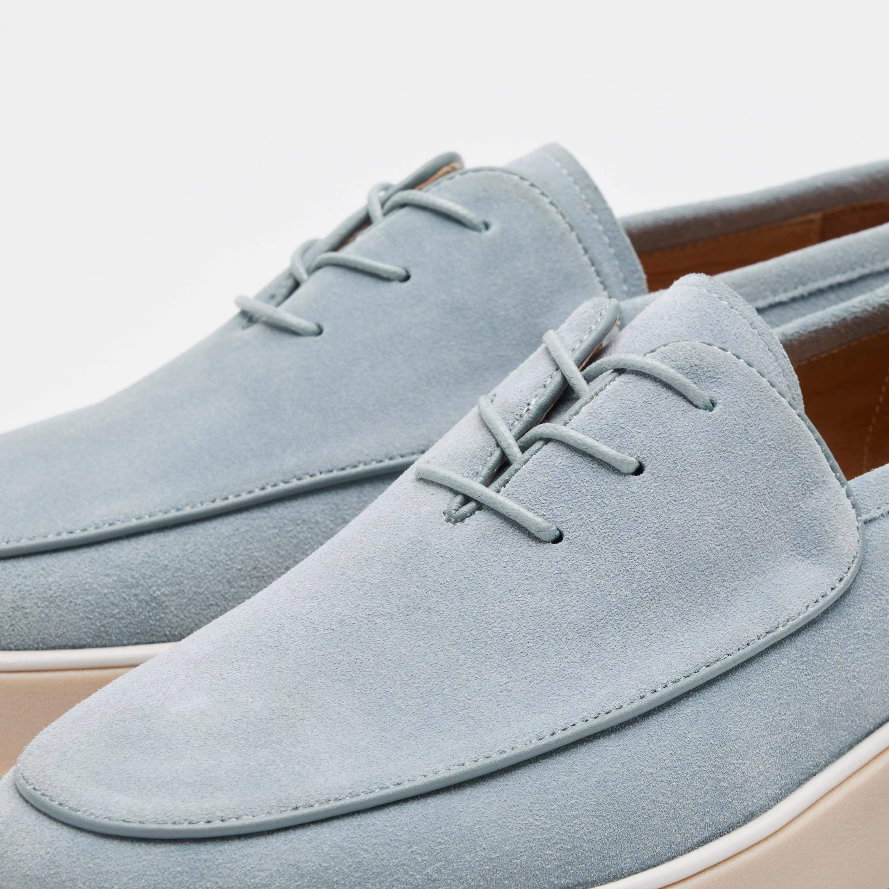 Cannes Sky Blue Suede Lace-Up Sneakers Formal Dress With Flat Shoes