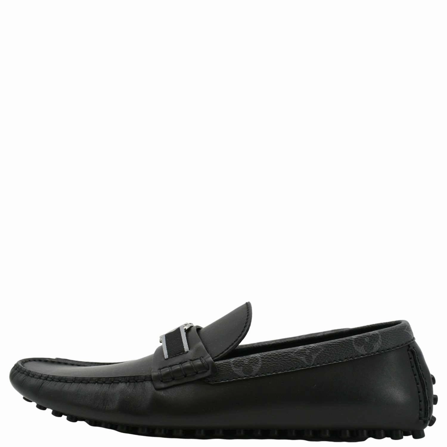 LOUIS VUITTON Hockenheim Moccasin Leather Loafers Black US 10 Loafers 1970s