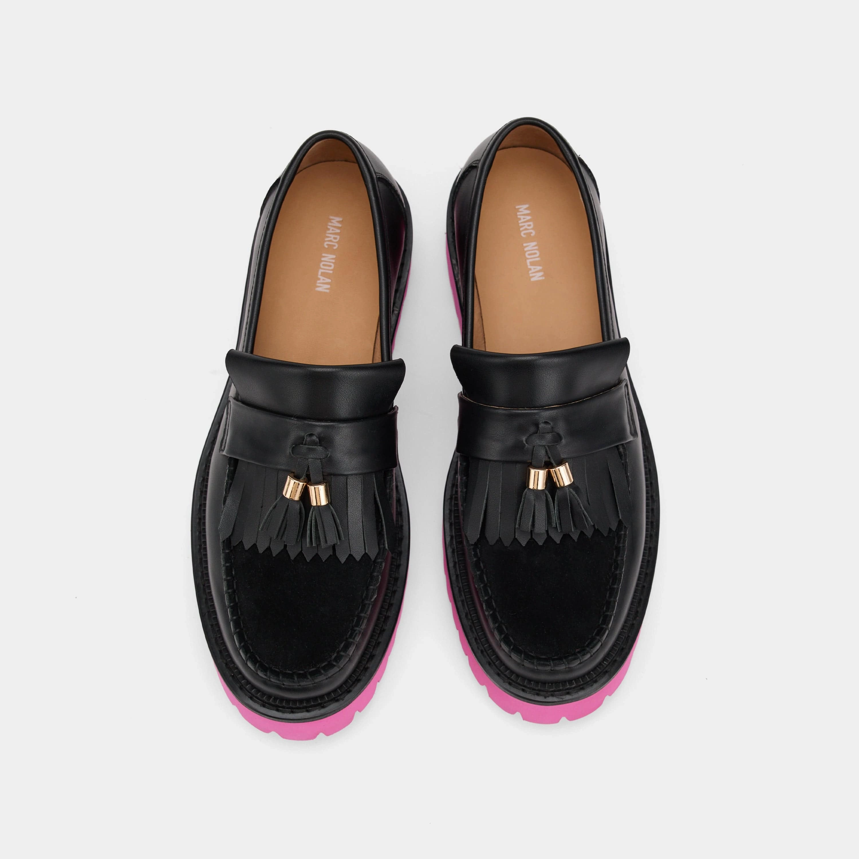 Ms. Journey Black/Pink Leather Lug Tassel Loafer Ballet Loafers