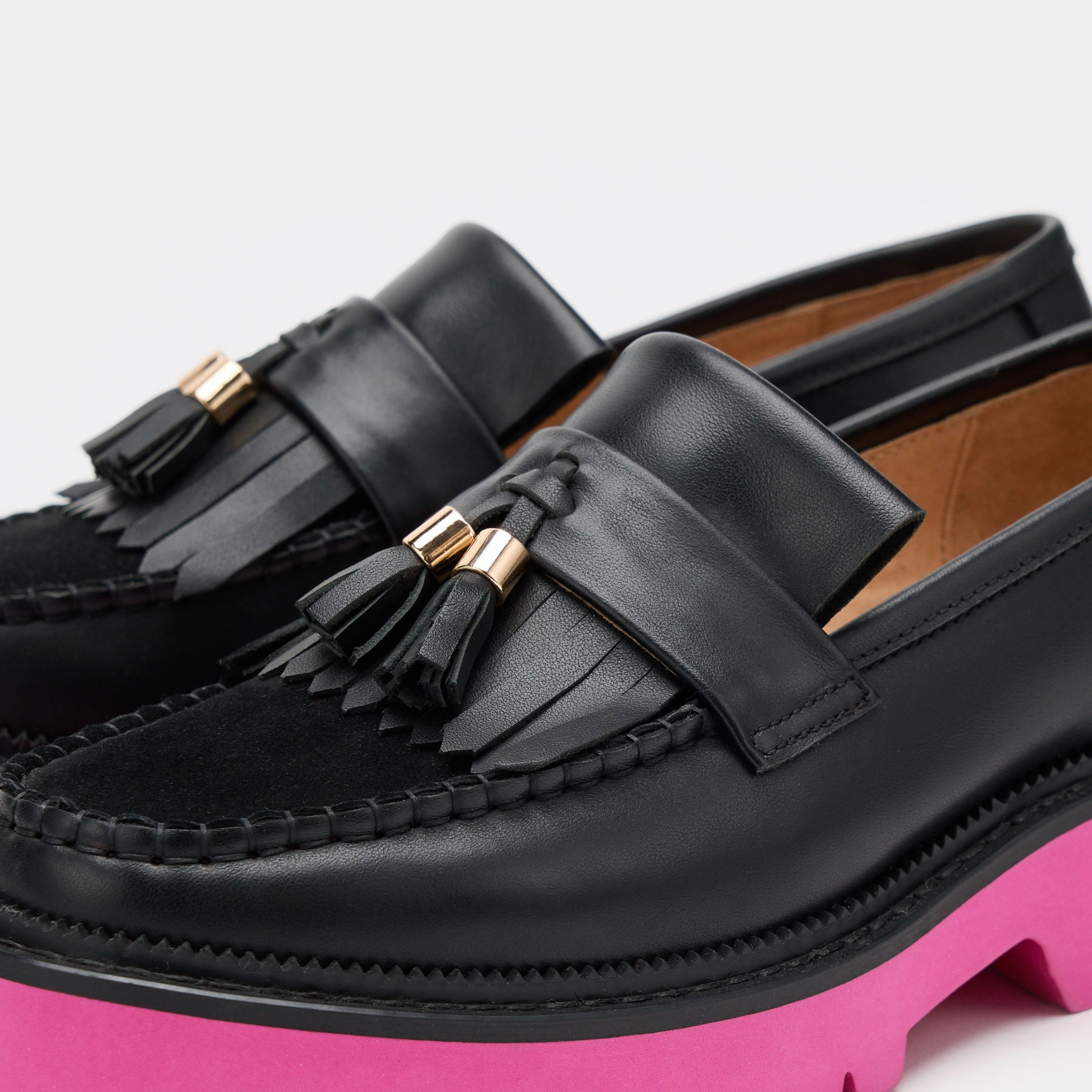 Ms. Journey Black/Pink Leather Lug Tassel Loafer Loafers In Leather