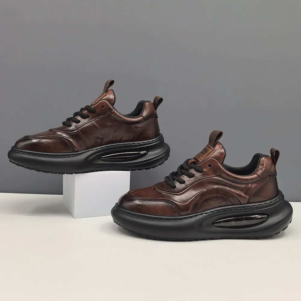 White Dress Casual Shoes Men Casual Thick Soled Retro Leather Sneakers