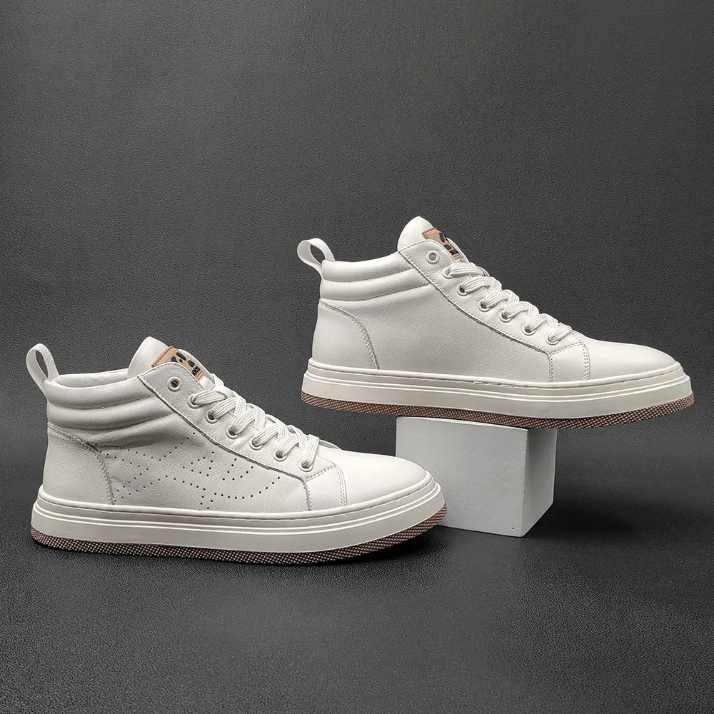 Low Price Casual Shoes Online Men Fashion Breathable Leather Casual High Top Shoes