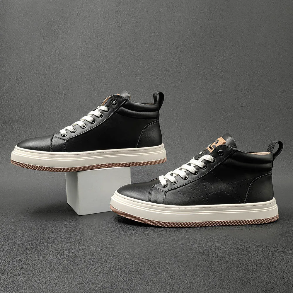 American Made Casual Shoes Men Fashion Breathable Leather Casual High Top Shoes