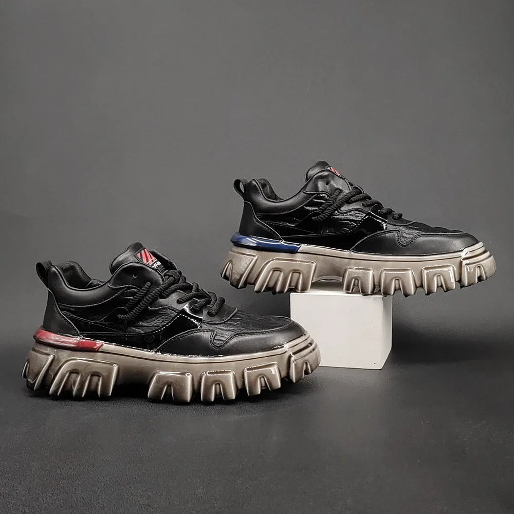 Men Fashion Leather Patchwork Thick Soled Casual Shoes Resort Casual Shoes