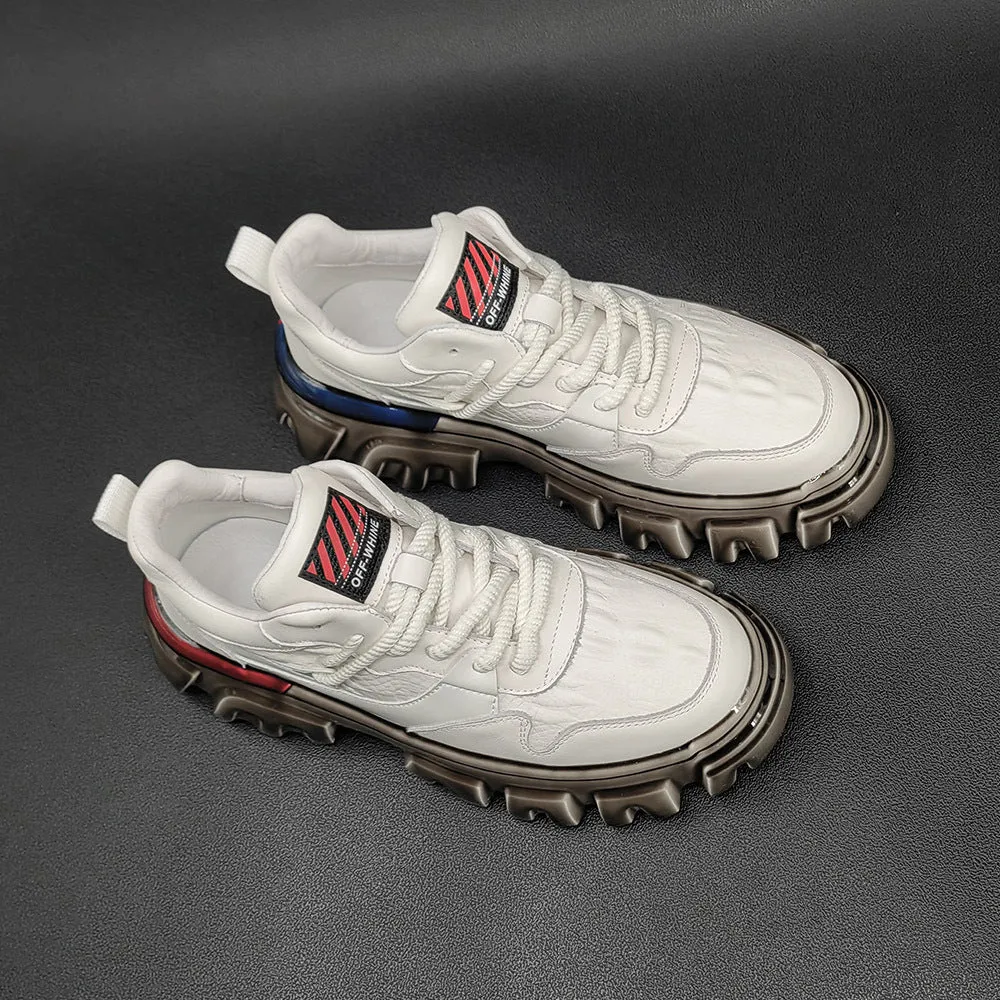 Best Shoes For Casual Outfits Men Fashion Leather Patchwork Thick Soled Casual Shoes