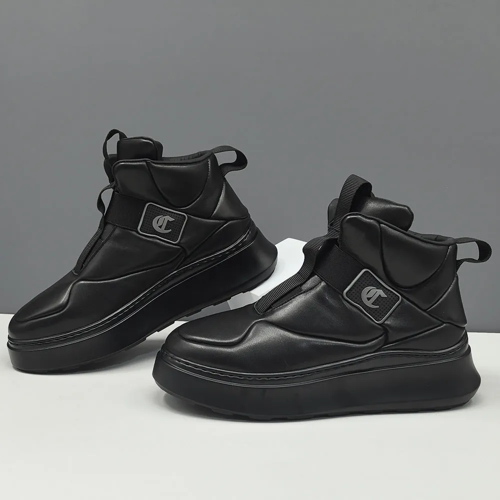 Casual Height Increasing Shoes Men Fashion Minimalism Leather High Top Casual Shoes