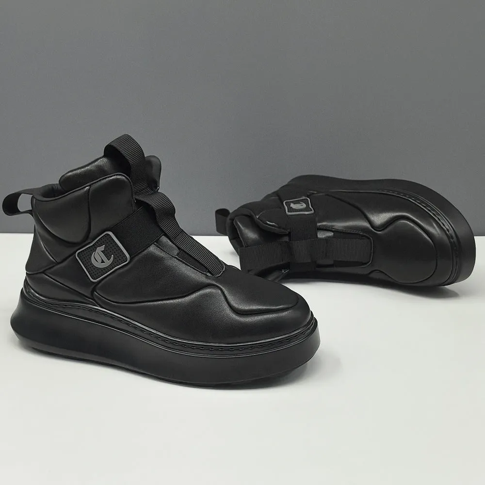 Men Fashion Minimalism Leather High Top Casual Shoes Casual Jogging Shoes