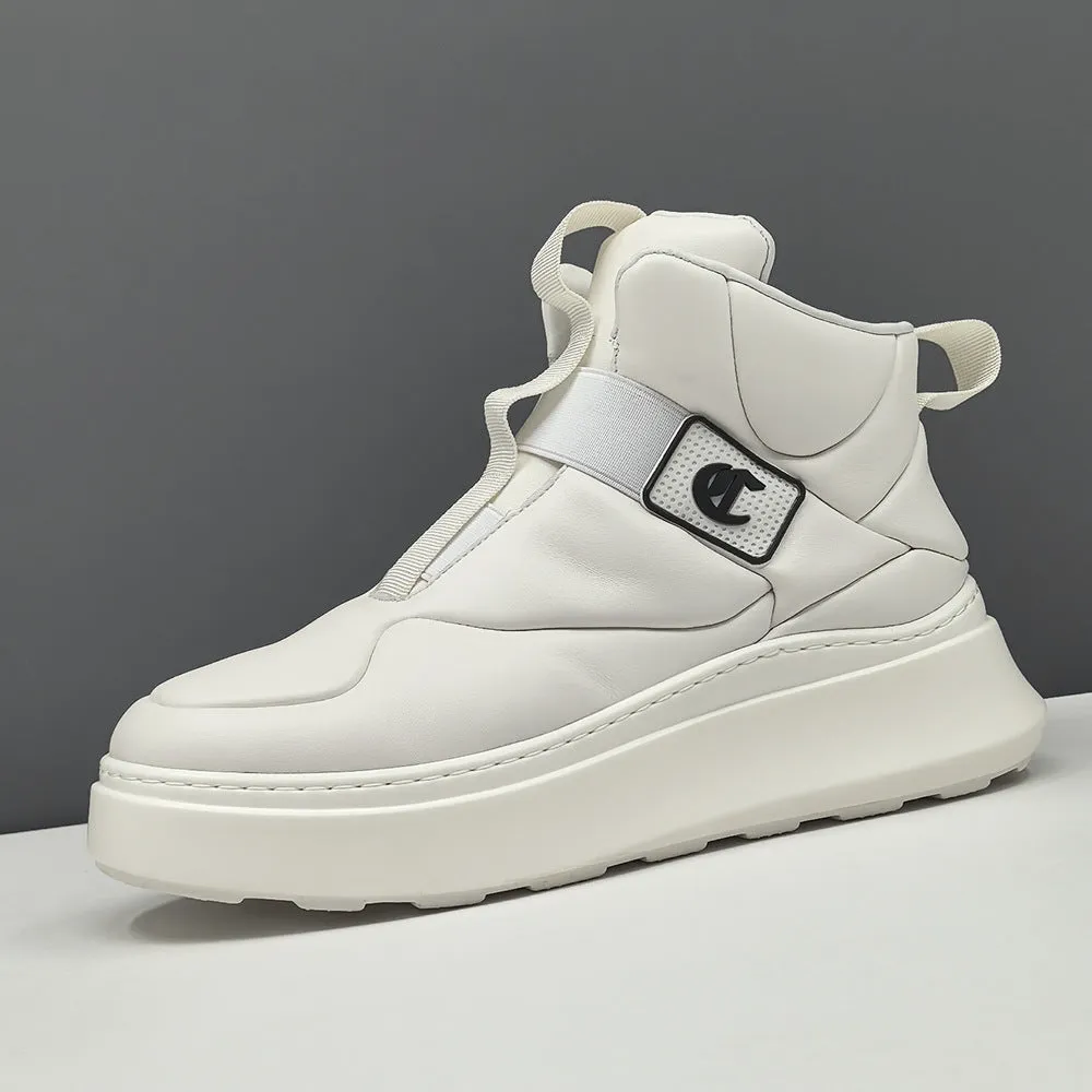 Men Fashion Minimalism Leather High Top Casual Shoes Summer Shoes Casual