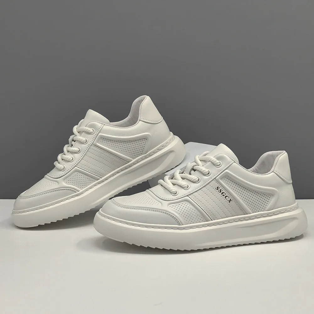 Fontanka Waffle Casual Shoes Men Fashion Plain Leather Breathable Casual Sneakers