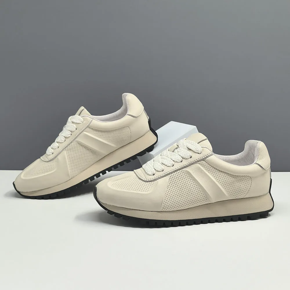 Men Fashion Solid Leather Breathable Casual Sneakers Casual Shoes Crossword