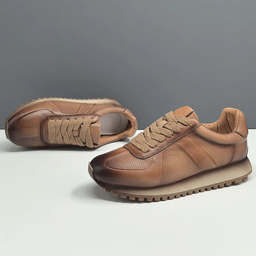 Men Fashion Solid Leather Breathable Casual Sneakers Comfy Business Casual Shoes