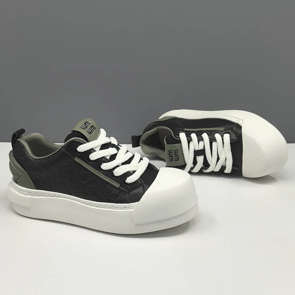 Men Minimalism Embossed Plain Leather Casual Sneakers Retro 1 Low Casual Shoes